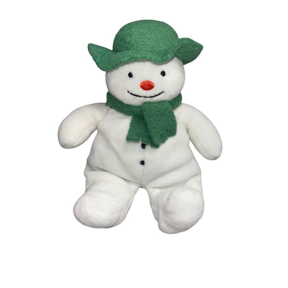 Vintage Eden Raymond Briggs The Snowman 7” Plush Stuffed Toy Green Hat Scarf